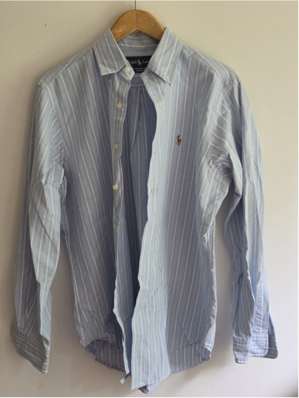 Polo Ralph Lauren Medium M Striped Oxford Button Down Shirt Blue White Cotton